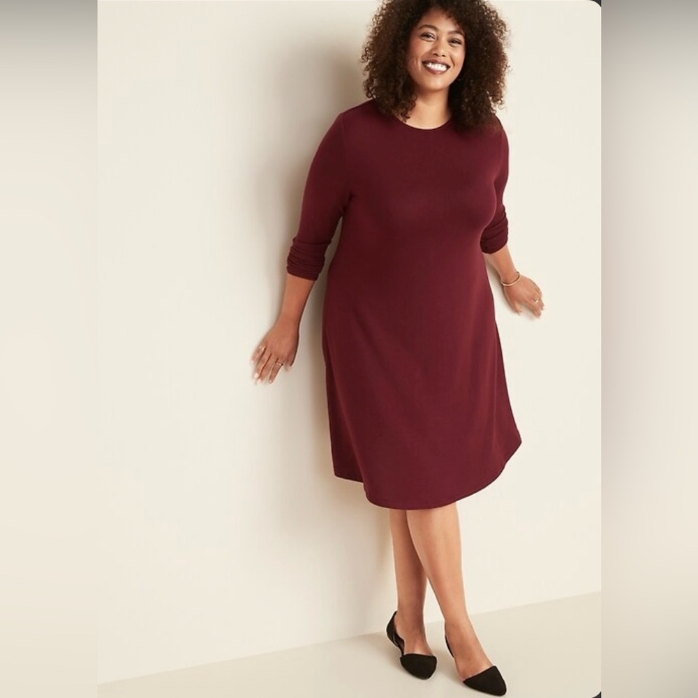 Old Navy Deep Red Long Sleeve Swing  Dress XXL Tall